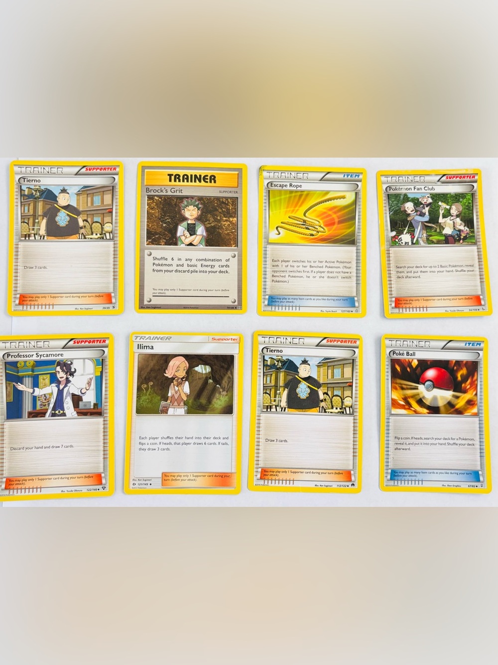 Pokemon Trainer Cards - Yellow Border Supporter & Item Set